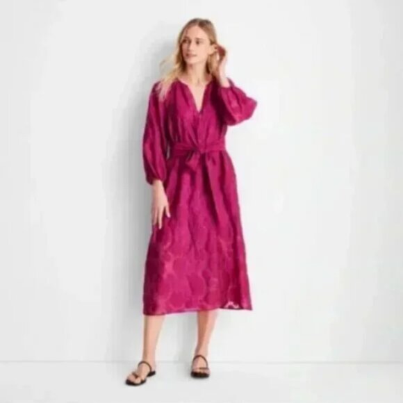 Puff Sleeve Belted Midi Dress - Future Collective with Jenny K. Lopez Pink S - Picture 3 of 3